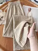 Pantalones Anchos Cómodos y Frescos para Mujer, Estilo Delgado de Verano 2026, Cintura Alta Nuevos de Algodón y Lino Rayados Rectos Casuales Cortos