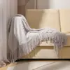 Manta Tejida Nórdica con Borlas para Oficina, Siesta, Aire Acondicionado, Cubierta de Sofá, Chal, Manta Pequeña, Cubre Cama
