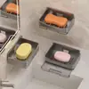Caja de jabón sin perforaciones, caja de drenaje de jabón de doble capa para baño montado en la pared, estante de almacenamiento de jabón de pared para baño doméstico