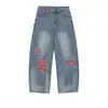 Jeans de mujer transfronterizos estilo American high street, pantalones de trabajo pesado con patchwork, pantalones casuales de pierna ancha con caída lavados vintage
