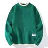 Suéter Gola Redonda Masculino, Estilo Preguiçoso Outono e Inverno, Camisa Base Tricotada à Mão, Tendência Suéter Interno Falso Duas Peças para Adolescentes