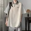 Camisa Polo de Manga Corta con Solapa Patchwork de Alta Resistencia Estilo Americano para Hombre, Camiseta Juvenil de Verano Moderna de Ajuste Holgado de Manga Media
