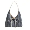 Bolsa de Axila em Jeans para Mulheres 2026 Novo Estilo Coreano Tendência Moda Grande Capacidade Bolsa Tote Nicho Retrô Bolsa de Ombro