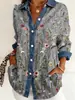 2026 Nova Camisa Patchwork Estilo Europeu e Americano com Estampa Floral 3D para Mulheres, Jaqueta Cardigã Versátil de Manga Longa Moda Primavera