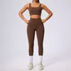 Traje Deportivo Nuevo para Correr Europeo y Americano para Mujer Moldeador Corporal y Abdominal Traje de Yoga Dos Piezas Alta Elasticidad Traje de Fitness Color Piel