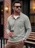 Camisa polo jacquard de tricô texturizado com gola henley masculina transfronteiriça, suéter de malha casual com bolso no peito para comércio exterior, primavera e outono