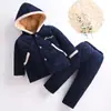 Novo pijama acolchoado de três camadas de inverno para crianças, quente e espesso, para meninas, meninos e bebês, conjunto de roupa de casa