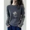 Camiseta de Manga Larga Rayada de Terciopelo Cepillado Falsa de Dos Piezas para Mujer, Estilo Ins Europeo, Diseño de Alta Gama, Gris Oscuro, Top que Reduce la Edad
