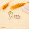 Anillos de Venta Caliente Transfronteriza en Europa y América, Oro Rosa y Piedra Preciosa Amarilla, Joyería de Circonita para Bodas y Compromisos, Stock Listo del Fabricante