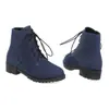 Botas de Couro Outono e Inverno Tamanho 34-46, Estilo Europeu e Americano, Salto Médio, Botas de Cano Curto, Bico Redondo, Cadarço, Salto Quadrado, Botas Femininas Tamanho Extra Grande Transfronteiriças