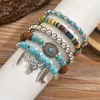 Pulseira de Cerâmica Macia Estilo Cowboy Ocidental Turquesa Mais Vendida Transfronteiriça Botas de Cowboy Retrô Contas de Madeira Pena Cabeça de Touro Pulseira