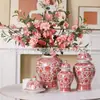 Jarrón de General Azul y Blanco con Tapa, Estilo Antiguo, Glaseado Rojo, Recipiente de Cerámica para Té, Nueva Decoración de Entrada de Casa Estilo Chino en Stock