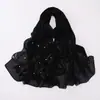 Transmissão ao vivo Cachecol longo de chiffon de pérola criptografado transfronteiriço com flores dobradas feitas à mão e contas, lenço de gaze de minoria étnica, lenço de cabeça malaio