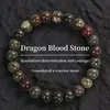 Pulseiras de miçangas populares transfronteiriças europeias e americanas, feitas à mão com pedra de sangue de dragão natural, pulseiras unissex de pedra natural, atacado do fabricante