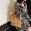 Bolsa Tecida de Corda de Algodão Oca, Nova Bolsa Tecida com Franjas, Bolsa de Ombro de Palha, Bolsa de Praia Estilo Férias, Bolsa de Mão Feminina
