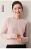 Outono/Inverno Novo 100% Cashmere Feminino Gola Redonda Manga Longa Tricô Trançado Versátil para o Trabalho Solto Modelador Camada Base Top