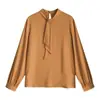 Moda Otoño 2026 Nueva Camisa de Gasa Suelta de Color Sólido con Mangas de Linterna para Mujer Top de Manga Larga Estilo Coreano