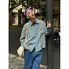 Camisa de Manga Larga a Cuadros Contrastantes con un Bolsillo para Hombre, Primavera y Otoño, Sentido del Diseño Retro Americano, Holgada, Versátil, Camisa Cepillada