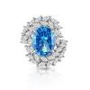Anillo de Flor de Hielo con Gema de Color Brillante de Corte Huevo de Paloma Oversize de Venta Caliente Transfronteriza para Mujer Moda Europea y Americana Joyería de Diamante de Alto Carbono Brillante
