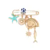 Broche Exagerado Estilo Oceano com Concha e Estrela do Mar, Acessório de Alfinete de Cintura Doce e Divertido com Tema Oceânico