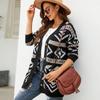 Cardigan de Tricô Jacquard Solto com Design de Diamantes, Novo Lançamento Outono/Inverno 2026 da Amazon, Casaco Suéter de Comprimento Médio