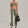 Conjunto de Roupa de Yoga Plissada Invisível Qiu Sha para Mulheres com Calças Flare, Decote Halter e Cintura Dobrável Conjunto Esportivo 4686+2257