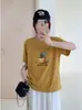 Camisa de Algodão de Bambu Solta Feminina Gola Redonda Manga Curta Versátil Emagrecedora Floco de Neve Algodão Direto da Fábrica