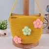 Bolsa de Paja de Princesa Celebridad de Internet Bolso Cruzado Hecho a Mano Mochila Pequeña Tejida para Niña Puesto de Playa Combinación de Ropa para Niños