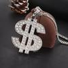 Colar com Pingente de Símbolo de Dólar Hip-Hop Europeu e Americano, Personalizado com Diamantes, Exagerado e Dominador, Liga de Dólar, Joia da Moda Masculina