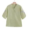 Traje de verano talla extra para madres, top bordado con cuello mao, camiseta de manga corta estilo chino para mujer, camisa fina vintage para mujeres de mediana edad y mayores
