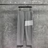 TIME BREATHE tb Pantalones de Algodón Perlado hasta el Tobillo Verano Color Sólido Cuatro Rayas Rectos Casual Deportivos para Hombres y Mujeres
