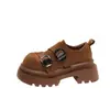 Mocasines negros de suela gruesa para aumentar la altura para mujer, nuevo modelo de otoño 2026, zapatos Birkenstock de talla pequeña, zapatos casuales de cuero con punta grande