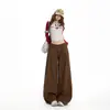 Calça larga plissada estilo novo 2026 transfronteiriça para mulheres, solta e modeladora, calça comprida até o chão, calça longa cor de café, calça extra longa cor de café