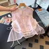 Colete de Seda Retro Estilo Chinês Novo Redutor de Idade com Contas para Mulheres de Meia-Idade, Top Fino em Malha para o Verão, Qualidade Garantida