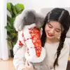 Traje Tang de Otoño e Invierno para Perros y Gatos, Abrigo de Algodón de Dos Patas con Hilo Dorado Floral para Perros Pequeños y Medianos, Teddy, Ropa Festiva para Mascotas para el Año Nuevo