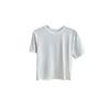 Nova Camiseta Feminina de Algodão Bambu Tencel Malha 2*2 Ombro Normal Manga Curta Toque Gelado Gola Redonda Modelagem Justa Valoriza a Cintura Manga Curta