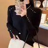 Suéter feminino com gola alta parcial forrado de fleece, espessado para o inverno, com toque de alta qualidade, estiloso e quente, adequado como uma peça de base.