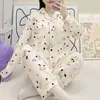 Pijamas de manga larga de primavera y otoño para mujer, de algodón con nubes y tela arrugada, estilo princesa dulce, estilo japonés, ropa fresca para el hogar.