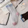 Meias de Lã Color Block em Cashmere Vintage para Mulheres, Meias de Cano Médio para Outono e Inverno, Forradas com Fleece, Espessas, Quentes, Meias Slouch Estilo Japonês