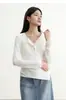 Camiseta de Manga Longa Patchwork com Renda Dennis 2026 Outono Nova Moda para o Trabalho Elegante Top Básico para Mulheres