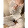 Pijama Feminino Novo Primavera e Outono Solto Casual Estilo Fresco Roxo Floral Simples Manga Longa Calça Roupa de Casa conjunto