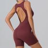 Macacão de Yoga Esportivo Tricotado Canelado de Costas Vazadas Transfronteiriço Curto Sem Mangas Roupa de Yoga com Bojo