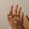 Anillo de Acero Inoxidable con Textura Irregular de Flor Europeo y Americano Transfronterizo para Mujer Anillo Ovalado Dorado Anillo Estilo Retro Venta al por Mayor