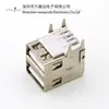 Conector Dual USB de Pie Doblado a 90 Grados, Borde Enrollado, Boca Plana, Negro Arriba y Azul Abajo, Socket Hembra USB2.0+USB3.0 de Doble Capa