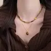 Cadena de Suéter Apilada de Doble Capa de Piedra Ojo de Tigre para Mujer Retro Nueva Popular Otoño e Invierno Collar Joyería de Nicho de Alta Gama