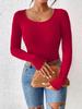 Camisa básica de punto ajustada de manga larga con ombligo sexy europea y americana 2023. Deseo ropa de mujer de otoño e invierno transfronteriza.