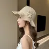 Sombrero de Nuevo Estilo para Mujer, Verano Calado Tejido Transpirable Protector Solar Sombrero de Pescador, Protección Solar para Exteriores, Sombrero de Cubo de Playa de Ala Ancha