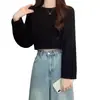 Nuevo Suéter de Punto de Color Sólido Estilo Coreano para Otoño e Invierno, Cuello Redondo, Corto, Versátil, Holgado, Elegante, Moderno para Mujer