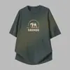 Camiseta de Algodón Puro Pesado 260g para Hombre de Manga Corta Verano Estampado de Elefante de Dibujos Animados Cuello Redondo Top Camiseta Base de Algodón