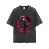 Camiseta de algodón lavada y desgastada con estampado de dibujos animados de manga corta Wenhao perro salvaje Zhongdao Dun Akutagawa longzhijie taizaizhi para verano